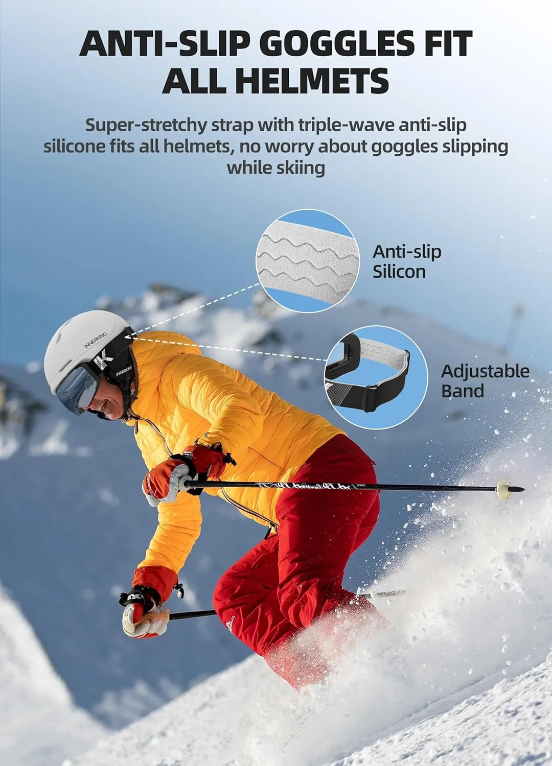 OTG Ski Goggles, Interchangeable Magnetic Lens Snow Goggles, Anti Fog Snowboard Goggles for Women Men Adult Youth