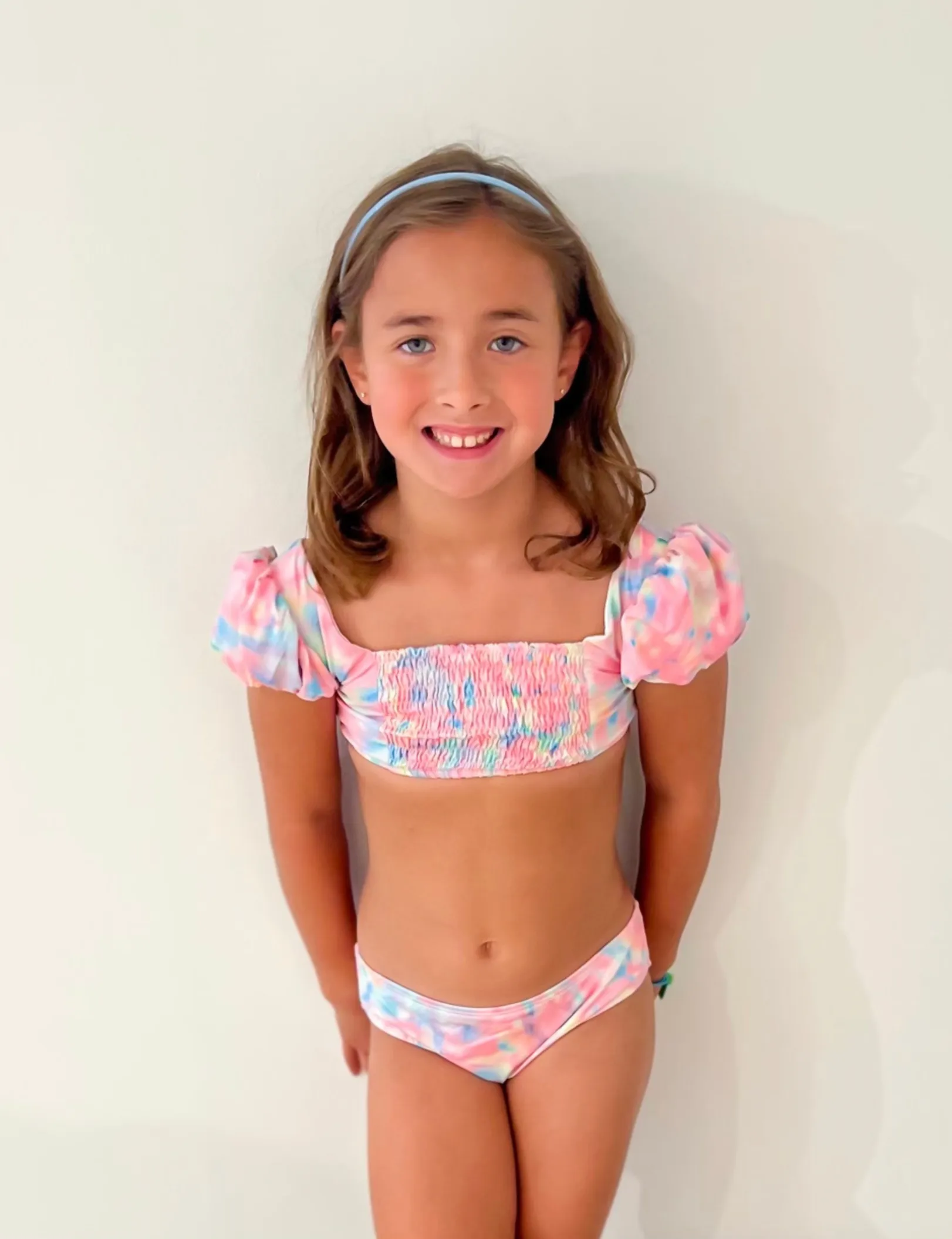 Puff Sleeve Two Piece Swimsuit | Multi Color Tie Dye (8, 12, 14)
