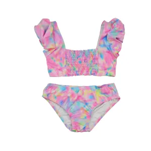 Puff Sleeve Two Piece Swimsuit | Multi Color Tie Dye (8, 12, 14)