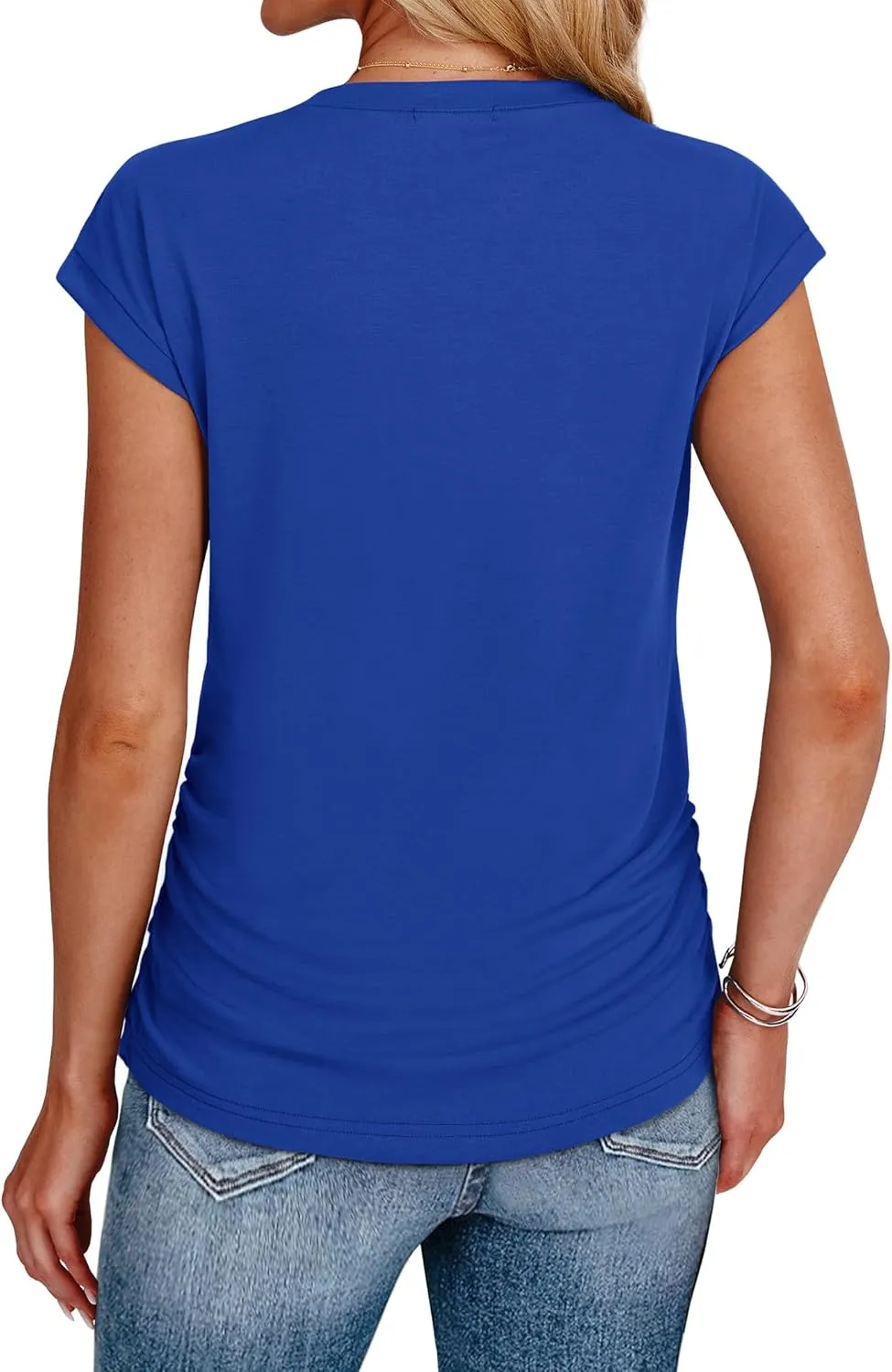 SAMPEEL Womens Summer Tops Trendy 2025 Ruched Cap Short Sleeve Tshirts Shirts Crew Neck T Shirts Fashion