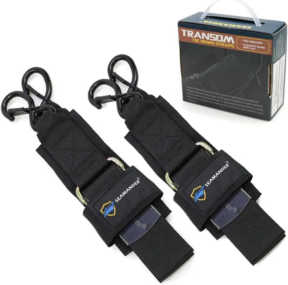 Seamander Boat Tie Down Straps to Trailer- Marine Grade Adjustable Boat Trailer Straps for Boat, Jet Ski, & More(Safety Clips/Winch Strap 2inch*48inch)