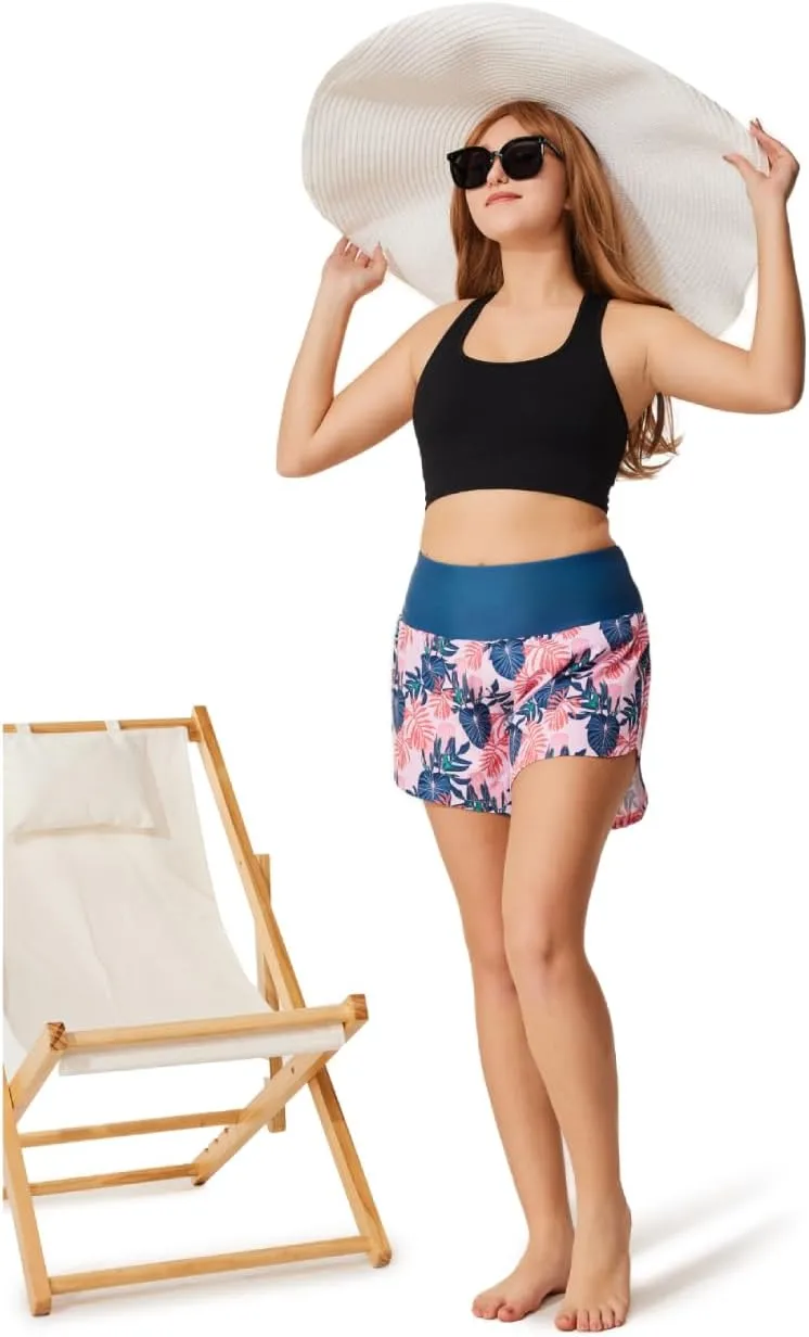Swim Shorts Women High Waisted Tummy Control Swim Board Shorts Quick Dry Bathing Suit Swimwear Bottoms with Liner