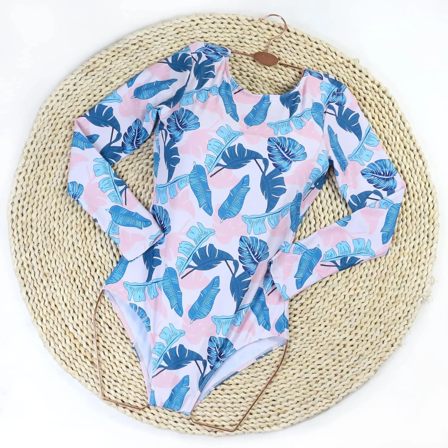 Women's Long Sleeve Bathing Suit One Piece Swimsuit Floral Print Backless Swimwear