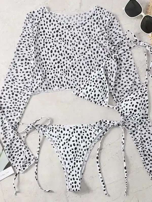 Women’s Polka Dot Print Three Piece Bikini Sets