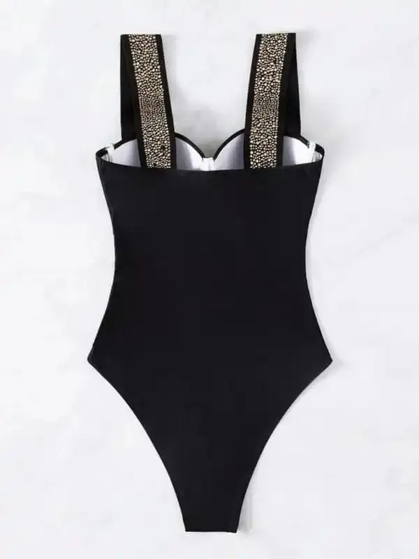 Women’s rivet decor push-up one-piece swimwear