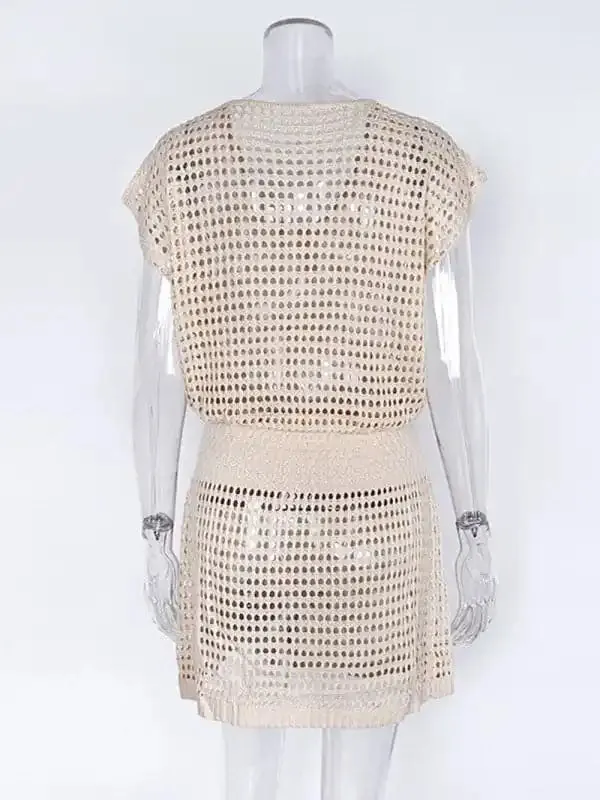 Women’s Solid Color Open Knit Cover Up Dress