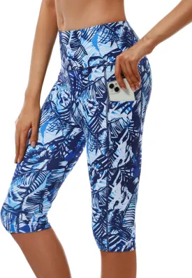 Womens UPF50  Swim Capris High Waisted Swim Pants Tummy Control Knee Length Long Swim Shorts with Pockets Quick Dry