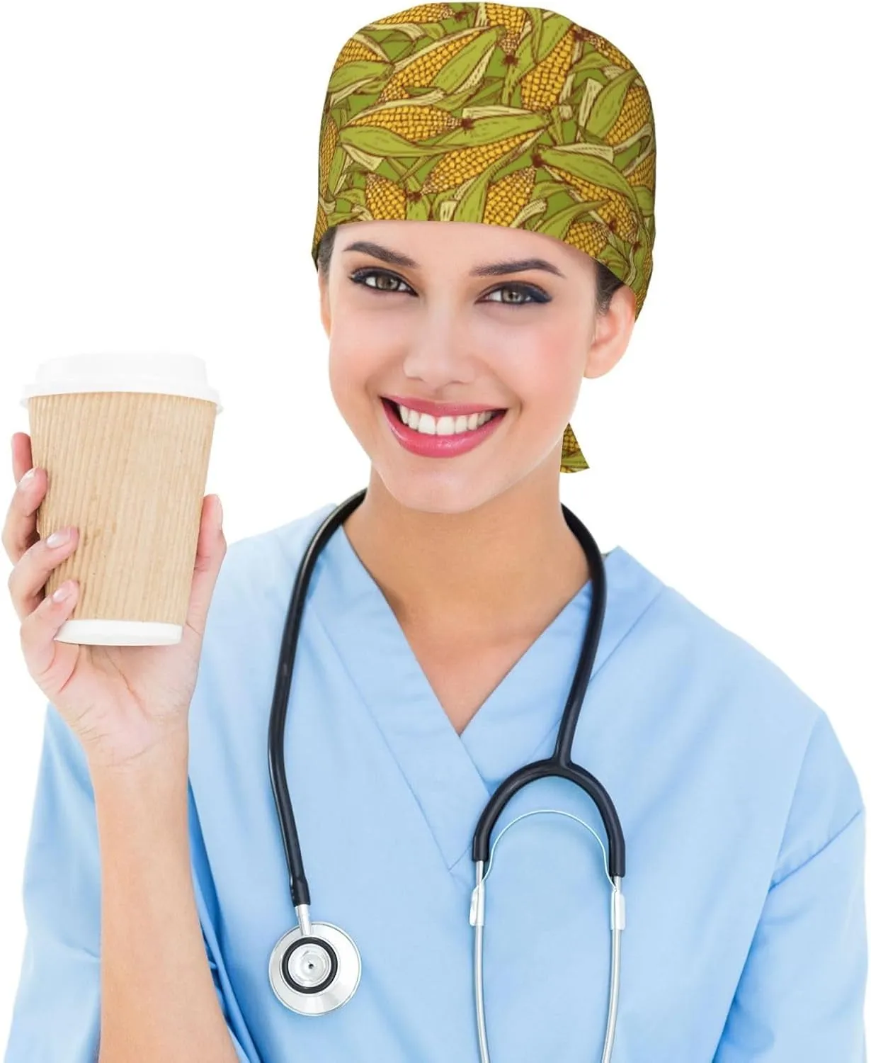 Working Cap Scrub Cap with Sweatband Adjustable Unisex Women Tie Back Hat Nurse Surgical Caps