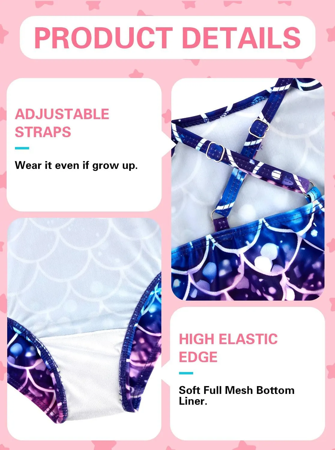 XiaoMoSha Girls Swimsuits Ruffled Round Neck One Piece Bathing Suits Quick Dry UPF 50  Summer Hawaii Swimwear for Kids 3-10T