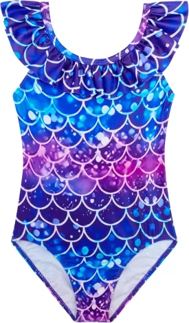 XiaoMoSha Girls Swimsuits Ruffled Round Neck One Piece Bathing Suits Quick Dry UPF 50  Summer Hawaii Swimwear for Kids 3-10T