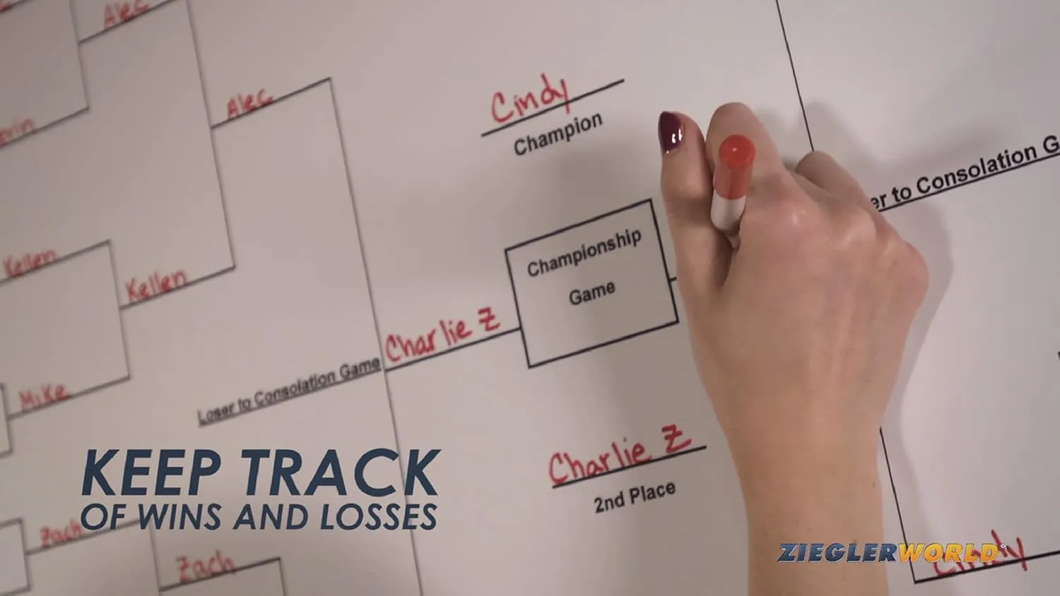 Zieglerworld Single Elimination Blind Draw Tournament Bracket Chart | Reusable 22 x 34 with Pen | Available in 6 Different Configurations (16 Team/Player)